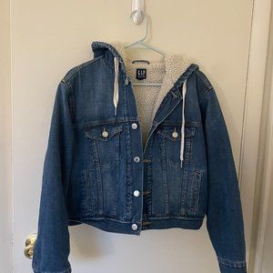 Gap jean jacket sherpa-lined cropped hoody